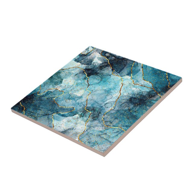 Azulejo Mármol azul y dorado purpurinoso (Lado)