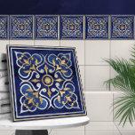 Azulejo Mármol azul y oro de ornamento marroquí<br><div class="desc">Mármol azul y oro de ornamento marroquí</div>