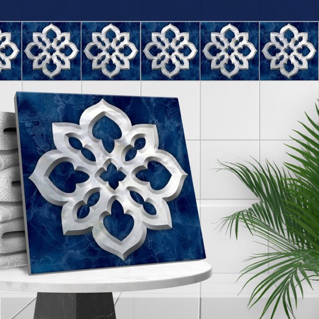 Azulejo Mármol azul y perla de cuatrefoil marroquí (Subido por el creador)