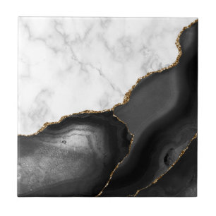 Azulejo Mármol Blanco Agata Negra Brillo Dorado