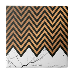 Azulejo Mármol Blanco Con Chevras Doradas