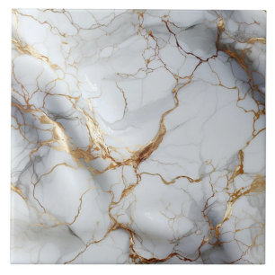 Azulejo Mármol Blanco con Venas Doradas Ramificadas
