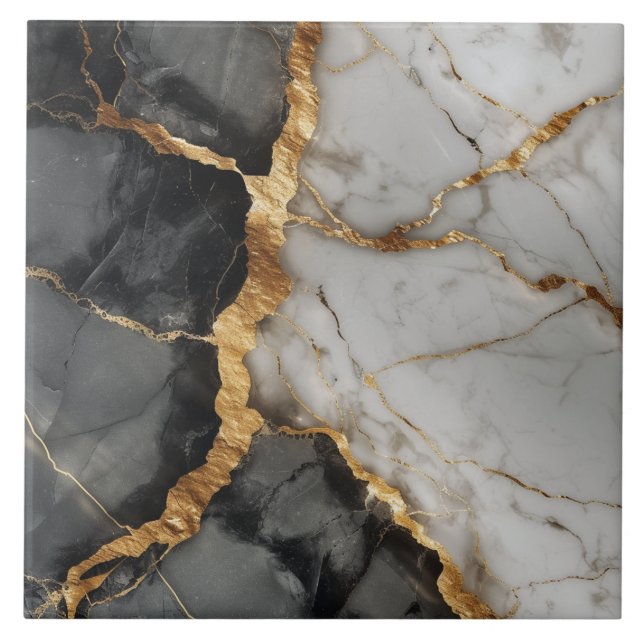 Azulejo Mármol blanco de oro negro moderno (Frente)