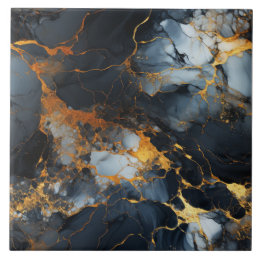 Azulejo Mármol Blanco Hielo, Negro y Dorado