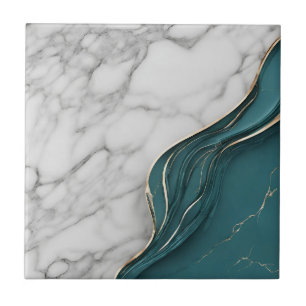 Azulejo Mármol blanco moderno con verde azulado oscuro y d