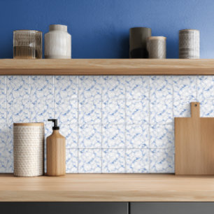 Azulejo Mármol Blanco y Azul Elegante