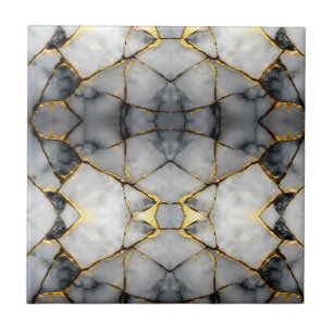 Azulejo Mármol blanco y dorado agrietado moderno