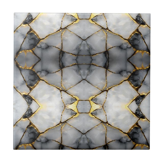 Azulejo Mármol blanco y dorado agrietado moderno (Frente)