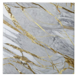 Azulejo Mármol blanco y gris con acentos dorados