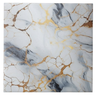 Azulejo Mármol blanco y gris con grietas doradas