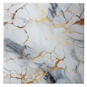 Azulejo Mármol blanco y gris con grietas doradas