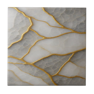 Azulejo Mármol blanco y gris elegante con vetas doradas de