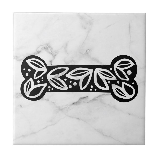 Azulejo Mármol blanco y negro de perro de huesos (Frente)