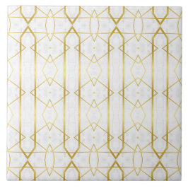 Azulejo Mármol blanco y patrón geométrico de oro