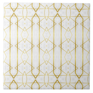 Azulejo Mármol blanco y patrón geométrico de oro
