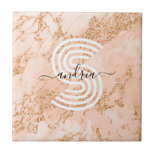 Azulejo Mármol Brillo Rosa Dorado, Nombre en Letra Script