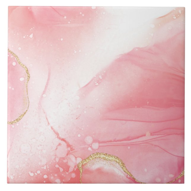 Azulejo Mármol color rosa y dorado vivo (Frente)