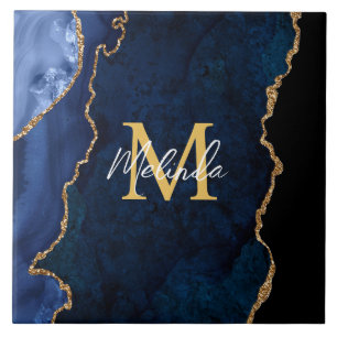 Azulejo Mármol de Ágata Azul Marino y Dorado