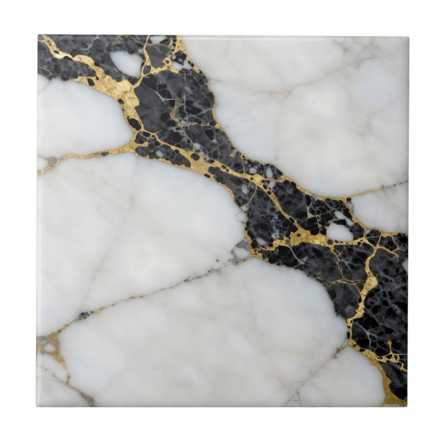 Azulejo Mármol de lujo negro blanco dorado (Frente)