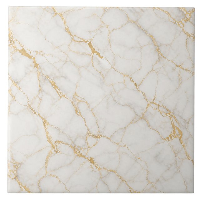 Azulejo Mármol de Oro Blanco Patrón Continuo de Lujo (Frente)