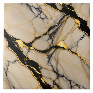 Azulejo Mármol Dorado Venas Cristalinas Negras Repetición