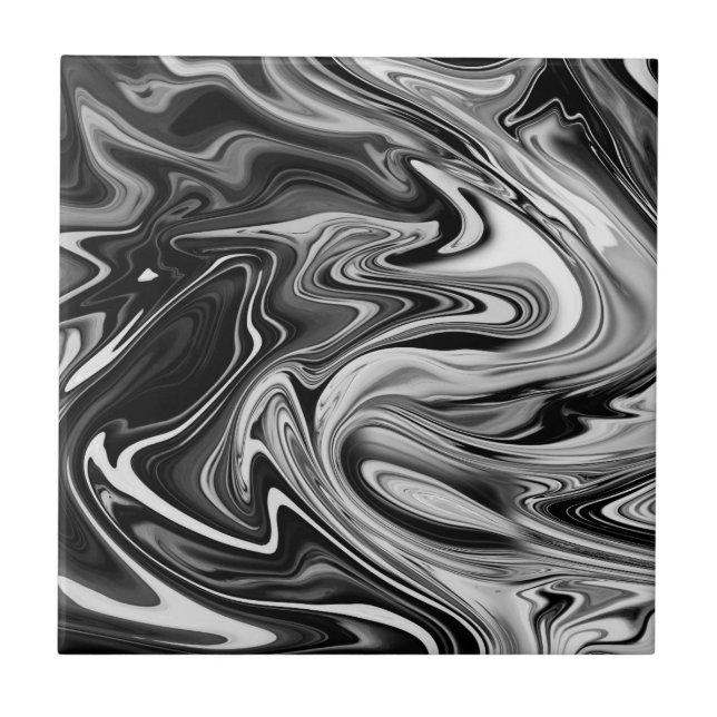 Azulejo Mármol elegante 7 - líquido blanco y negro (Frente)