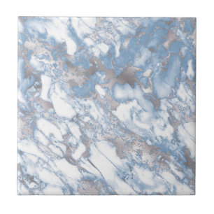 Azulejo Mármol Falso Elegante Blanco Azul Polvoriento Plat