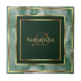 Azulejo Mármol Geométrico De Oro Y Verde Esmeralda