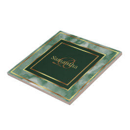 Azulejo Mármol Geométrico De Oro Y Verde Esmeralda