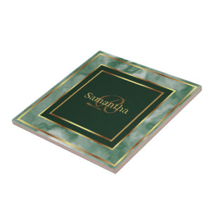 Azulejo Mármol Geométrico De Oro Y Verde Esmeralda