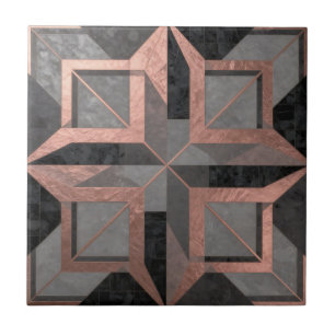 Azulejo Mármol geométrico negro de oro rosa