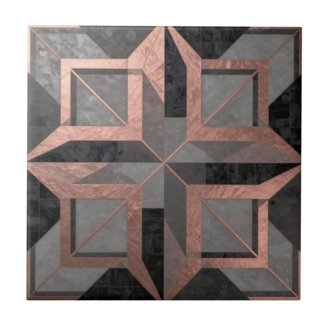Azulejo Mármol geométrico negro de oro rosa (Frente)
