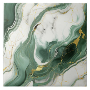 Azulejo Mármol girado verde y marfil con efecto dorado