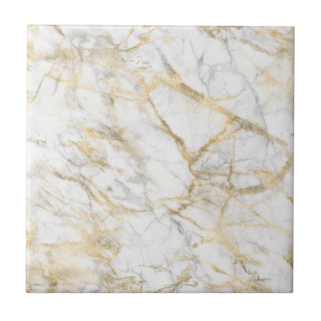 Azulejo Mármol Gris Blanco Dorado Moderno Chic Elegante (Frente)