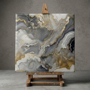 Azulejo Mármol líquido de ágata gris y dorado elegante