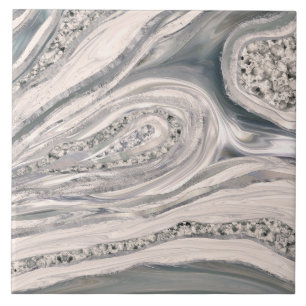 Azulejo Mármol líquido gris y cristal - perlas y plata