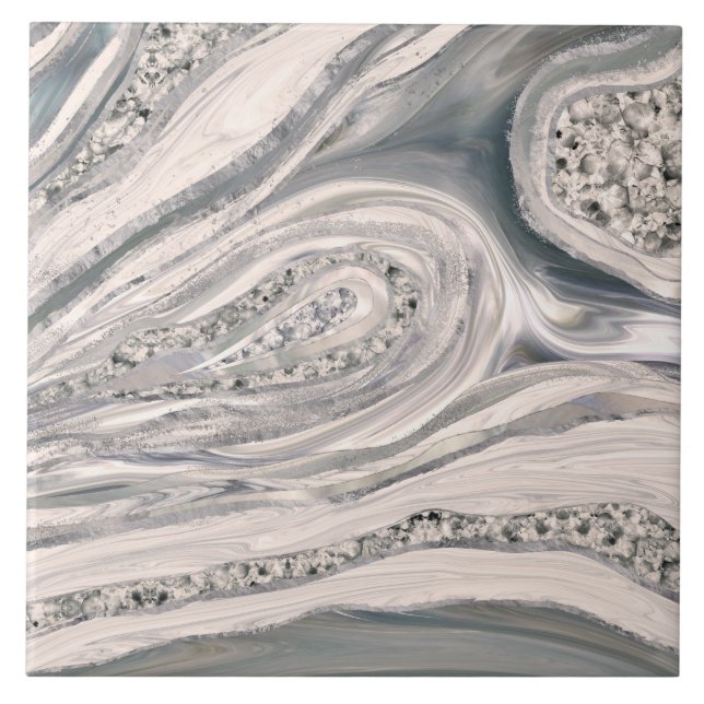 Azulejo Mármol líquido gris y cristal - perlas y plata (Frente)