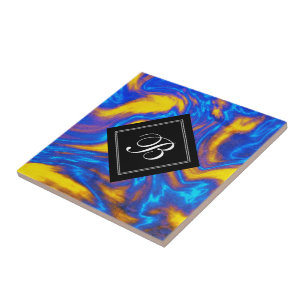 Azulejo Mármol Líquido Moderno Abstracto Amarillo Azul Púr