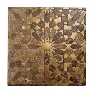 Azulejo Mármol marrón de lujo y Zellij marroquí dorado