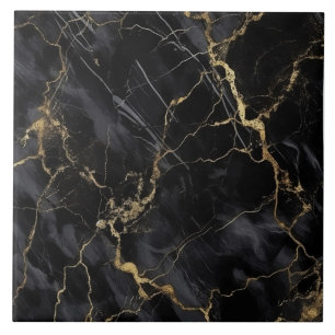 Azulejo Mármol negro con finas vetas grises y doradas