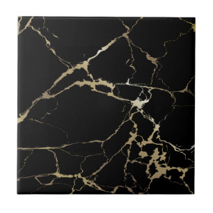 Azulejo Mármol negro de lujo con Kintsugi dorado pesado Cr