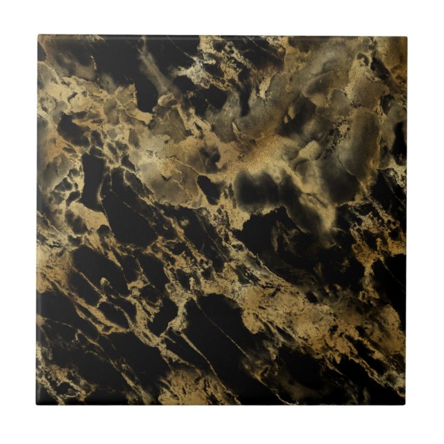 Azulejo Mármol negro dorado ágata Chic moderno  (Frente)