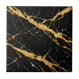 Azulejo Mármol Negro Oro Luxe Patrón