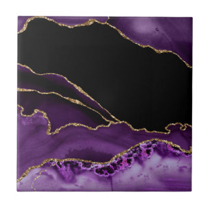 Azulejo Mármol Negro Violeta Ágata Glamour Oscuro Dorado