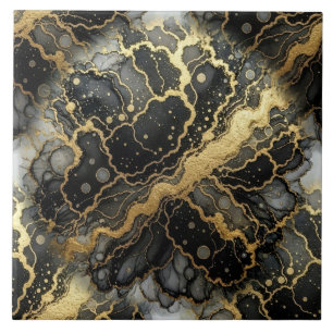 Azulejo Mármol Negro y Dorado de Tinta de Alcohol de Lujo