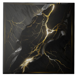 Azulejo Mármol negro y gris con vetas de oro brillante