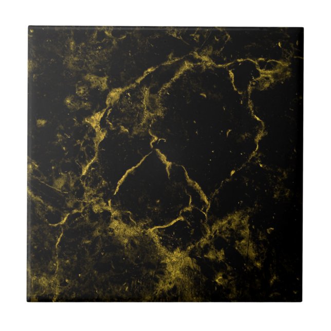 Azulejo Mármol negro y oro | Tejido cerámico Personalizado (Frente)