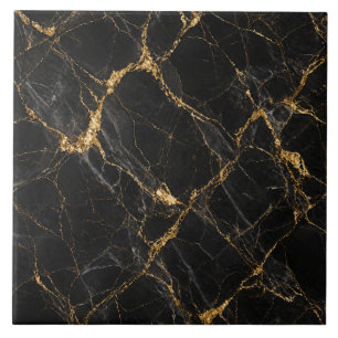 Azulejo Mármol Oro Negro Patrón de Lujo Sin Costuras