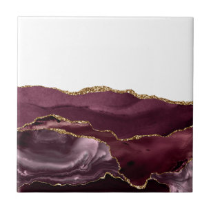 Azulejo Mármol Rojo Vino Ágata Dorado Brillo Glam Estiloso