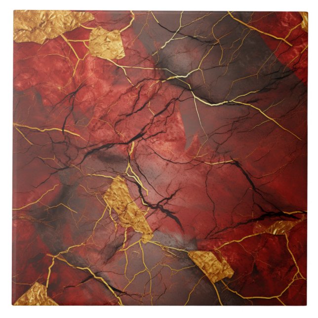 Azulejo Mármol Rojo y Metalizado de oro (Frente)